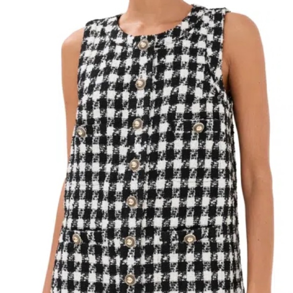 Reformation Black and White Tweed Button Front Shift Dress